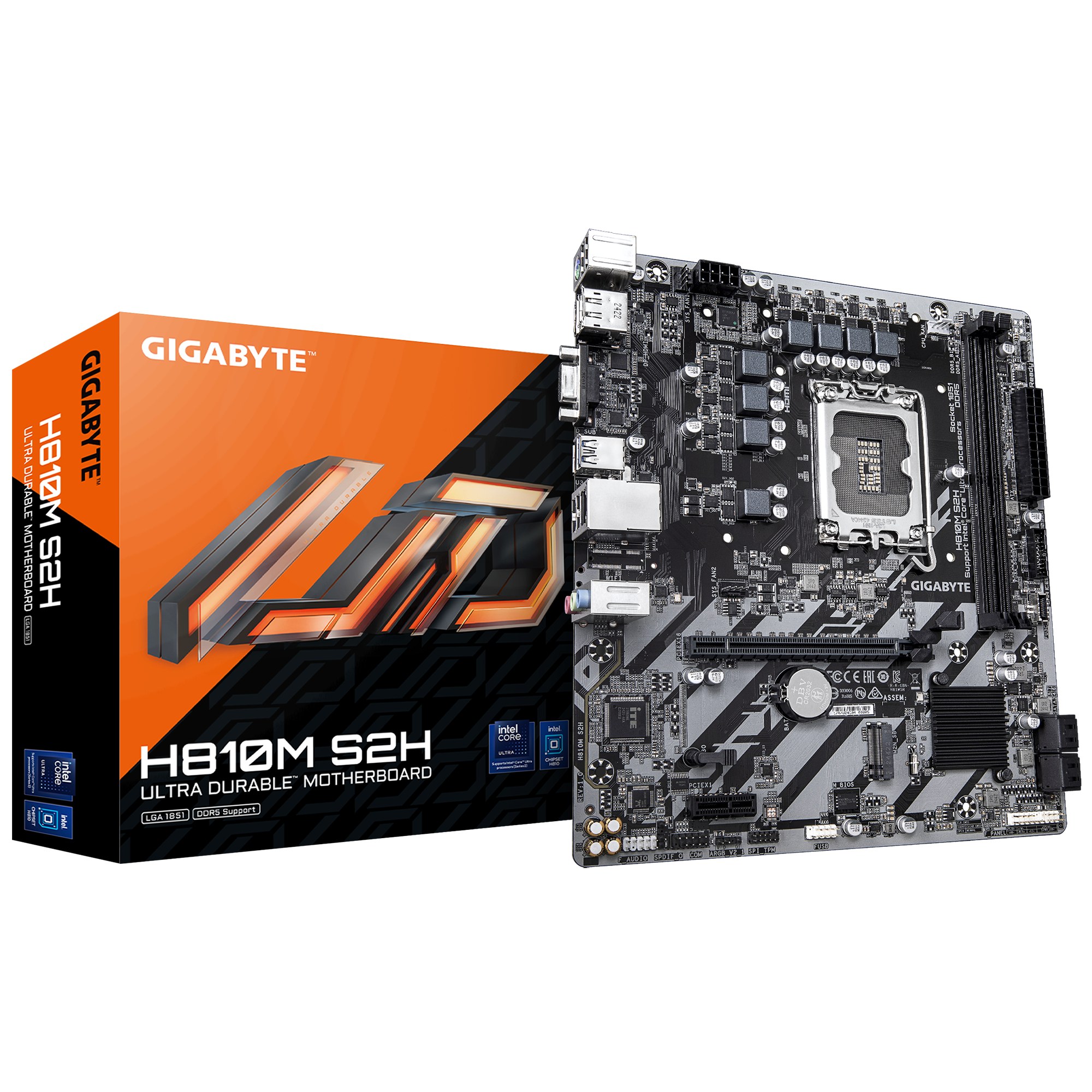 H810M S2H Motherboard Intel Core Ultra CPUs 4+1+2 Phases VRM up to 6400MHz DDR5 1xPCIe 4.0 M.2 1GbE LAN USB 3.2 Gen 1
